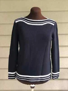 LOFT Pullover XS dunkelblau weiß U-Boot-Ausschnitt Küste Baumwolle Strick Damen Pulli neu mit Etikett - Bild 1 von 10