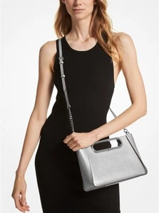 Michael Kors Borsa a tracolla convertibile Chelsea grande in pelle Saffiano meta - Foto 1 di 7