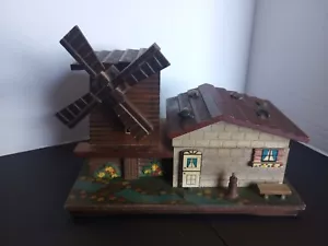 Vintage Windmill Cottage Jewelry Box Made In Japan Wooden - Picture 1 of 9