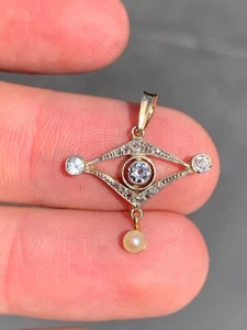 18ct gold platinum diamond pearl pendant Victorian - Picture 1 of 9