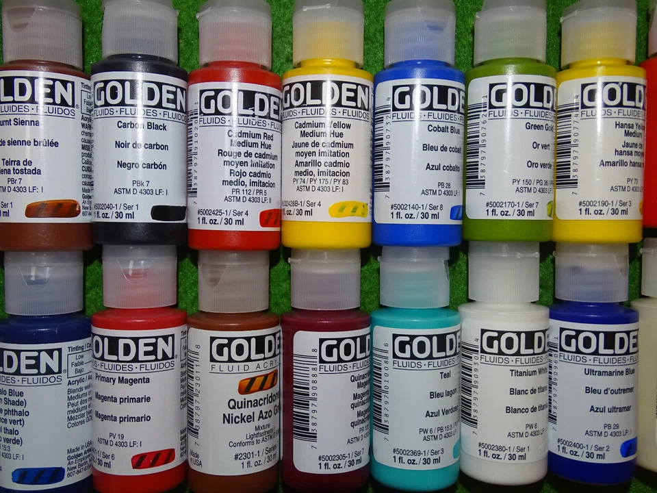 Pinturas acrílicas fluidas doradas, 1 oz. botellas, envío tarifa plana, 85 opciones de color Foto 1 de 1