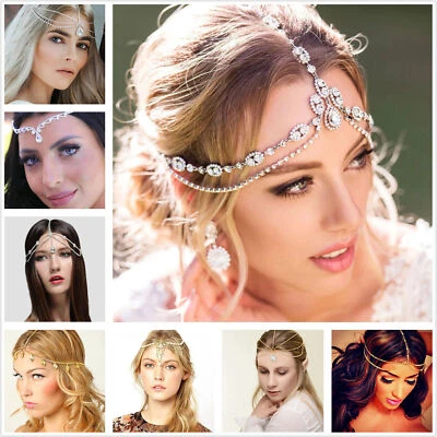 Women Rhinestone Wedding Bridal Prom Bohemian Forehead Chain Hair Jewellery Gift