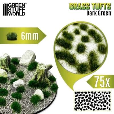 GREEN STUFF WORLD Touffes d'herbe - Tuft 6 mm - Vert Foncée - Flocage herbe - Modelisme