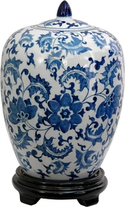 11" Floral Blue & White Porcelain Vase Jar - Picture 1 of 3