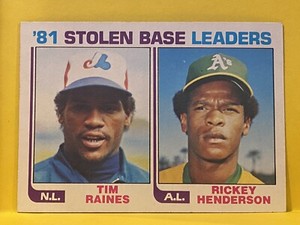 TIM RAINES & RICKY HENDERSON 1982 TOPPS '81 STOLEN BASE LEADERS #164 CARD