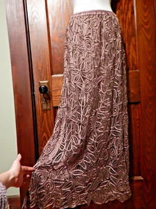 SOULMATES Handmade Silk Soutache Tapework Battenburg Lace Maxi Skirt L 1B - Picture 1 of 6