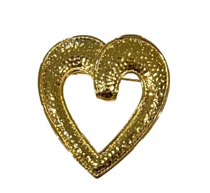 Vintage Retro Stil Herzform gehämmert goldfarben Brosche Anstecknadel - Bild 1 von 4