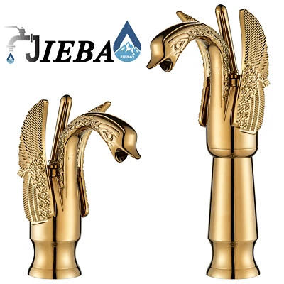 Gold Schwan Design Waschtischarmatur Bad Wasserhahn Wasserfall Mischbatterie - Bild 1 von 2