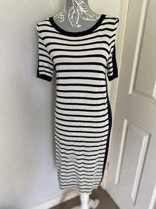 French Connection Navy & White slimming Striped Dress Size 10 - Picture 1 of 7