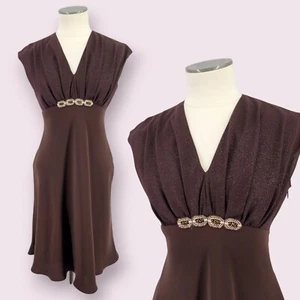 Y2K Babydoll Dress 10P M Fairy Brown Empire Waist Whimsigoth Grunge Vintage Hoco - Picture 1 of 9