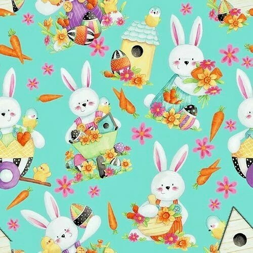 复活节趣味兔子压花多层水 2575/76 耐用棉织物 38 英寸螺栓端 — 第 1/2 张图片