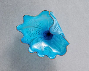 1PC Unique Flower Hand Blown Glass Platter Home Wall Decor Plate Blue D12" - Picture 1 of 11