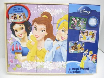 NUEVO DISNEY PRINCESA HADAS TINK MINNIE DAISY 3 ROMPECABEZAS DE MADERA REAL EN CAJA DE ALMACENAMIENTO Foto 1 de 4