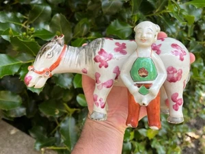 Chinese Antique Porcelain Figure Qing Dynasty Famille Rose Boy Mule 19th Century - Picture 1 of 19