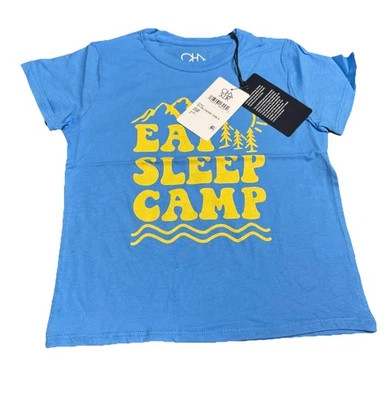Camiseta de campamento marca Chaser azul azul azul para niños Eat Sleep 100 % algodón talla 4 Foto 1 de 4