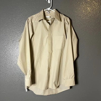 Camisa de vestir Geoffrey Beene para hombre beige manga larga botón frontal talla libre de arrugas Foto 1 de 4