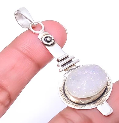 Titanium Opalite Agate Drusy 925 Sterling Silver Pendant 2.34" P7520-30 - Image 1 of 4