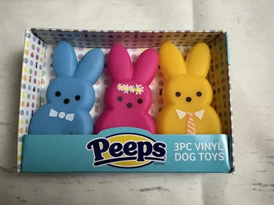 Set Of 3 Peeps Easter Vinyl Pet Dog Toys Bunnies With Squeaker New In Box - Изображение 1 из 3