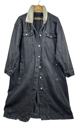 Abrigo Anthropologie Pilcro Mujer XL Longline Cuello Sherpa Denim Grunge Chaqueta Foto 1 de 4