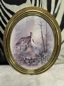 Vintage Home Interior House Cabin Cottage Gold Oval Frame - Picture 1 of 5