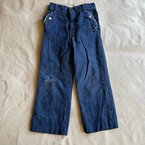 Levis Orange Tab Kids size 5 ? Distressed Dark Wash Snap Button Jeans 70sVtg - Picture 1 of 10