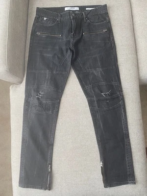 Guess Men's Washed Black Moto Zipper Slim-Fit Tapered Jeans Size 33x32 - Image 1 of 4