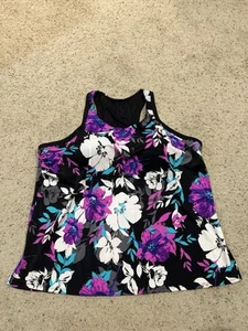 Swim 365 Swimsuits For All sz 28 Tankini Bathing Suit Top Black Pink Purple F25 - Picture 1 of 4