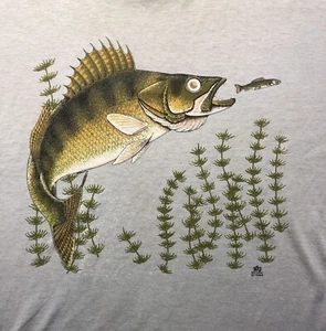 Vintage 80's 1985 Fishing Bass Crappie Predator Graphic TShirt Sportswear G43 - Picture 1 of 7