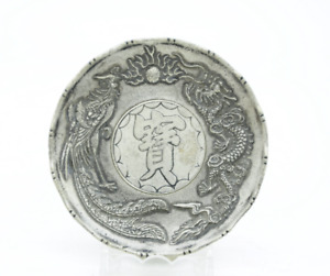 Collect old Miao Silver Handmade Carving Dragon and phoenix antique dish