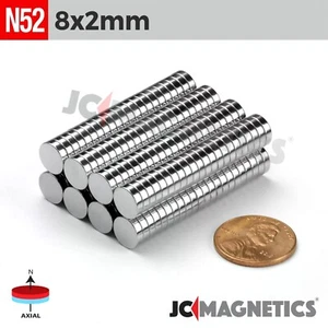 8mm x 2mm N52 Strong Round Disc Rare Earth Neodymium Magnet 8x2mm - Picture 1 of 2