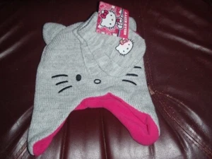 NEW HELLO KITTY Kids Girls 2 Pc Set Hat And Mittens Gray New - Picture 1 of 2