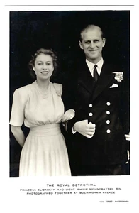 THE ROYAL BETROTHAL - PRINCESS ELIZABETH & LIEUT PHILIP MOUNTBATTEN R.N postcard - Picture 1 of 2