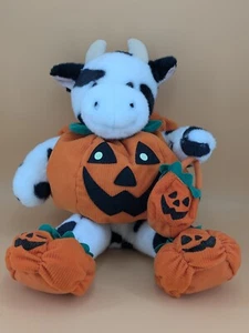 Build A Bear Black & White Cow in Halloween Pumpkin Outfit Costume & Bag BAB - Picture 1 of 6