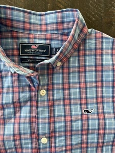 Vineyard Vines Check Performance Whale Dress Button Down Shirt Blue Sz L (16) - Picture 1 of 4