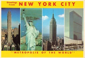 Postcard NYC "Metropolis of the World" Statue of Liberty Empire State Building - Picture 1 of 2