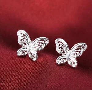 Pendientes colgantes colgantes en forma de mariposa de plata para mujer de moda 1-203 - Imagen 1 de 9