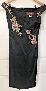 HELEN MORLEY Designer Silk Blend Cocktail Dress Black Embroidery w/ Tag Size 6 - Picture 1 of 11