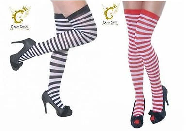 CRAZY CHICK DAMEN GESTREIFTE STRÜMPFE HALTERLOSE STRÜMPFE CANDY DAMEN OVERKNEE STRÜMPFE