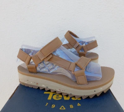 TEVA HONEY 棕色皮革通用 CERES 平台凉鞋,美国 7/ EUR 38 ~ 全新 — 第 1/4 张图片