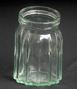 Italian Pleated Green Tinted Glass Tilted Mouth Canister Jar 7 Inch - Picture 1 of 7