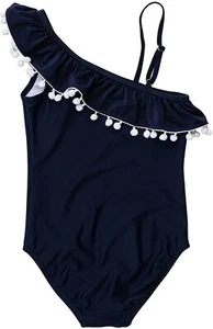 Snapper Rock Girls One Shoulder One Piece Swimsuit Frill Navy Size 11-12 Years - Picture 1 of 2