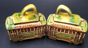 San Francisco Cable Car Salt & Pepper Shakers w/stoppers- Japan 1960's souvenir - Picture 1 of 5