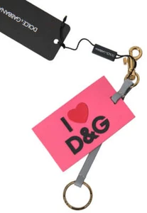 Dolce&Gabbana Unisex Pink Keychain Silicone Metal DG Logo Print Casual Keyring - Picture 1 of 3
