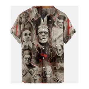 Klassisches Horror Monster Film Frankenstein 3D-Druck Unisex Knopfleiste Shirt Top_ - Bild 1 von 2