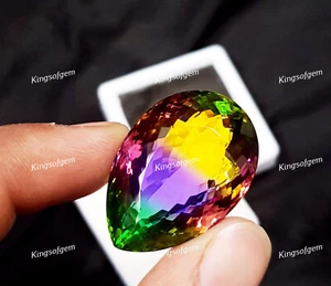 74 Ct Doublet Glass Stone Multi Color Tourmaline Pear Cut Stone Loose Gemstone - Picture 1 of 6