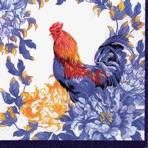 Paquet 20 serviettes en papier coq&fleurs. Pack 20 napkins cock rooster&flowers - Picture 1 of 1