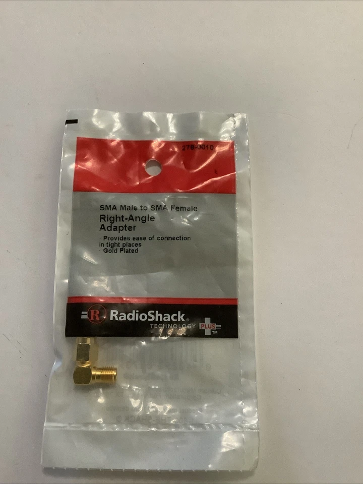 Radio Shack Right-Angle Adapter NEW SMA Male to SMA Female Gold Plated 278-0010 - Image 1 of 2