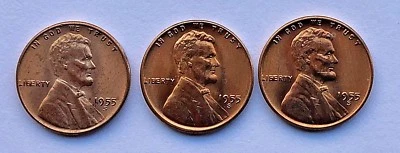 SET OF (3) 1955-s UNC LINCOLN WHEAT CENT - "LIBIERTY" ERROR  -  FREE SHIPPING! - Image 1 of 3
