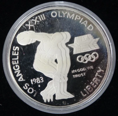 1983-S Olympic Silver Dollar US Mint Commemorative Proof $1 90% w/ Capsule - Image 1 of 4