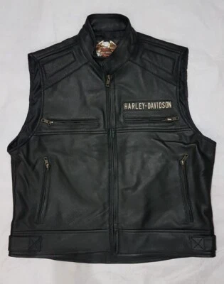 Harley Davidson Men's Motorcycle Passing Link Black Biker Genuine Leather Vest - Image 1 of 4